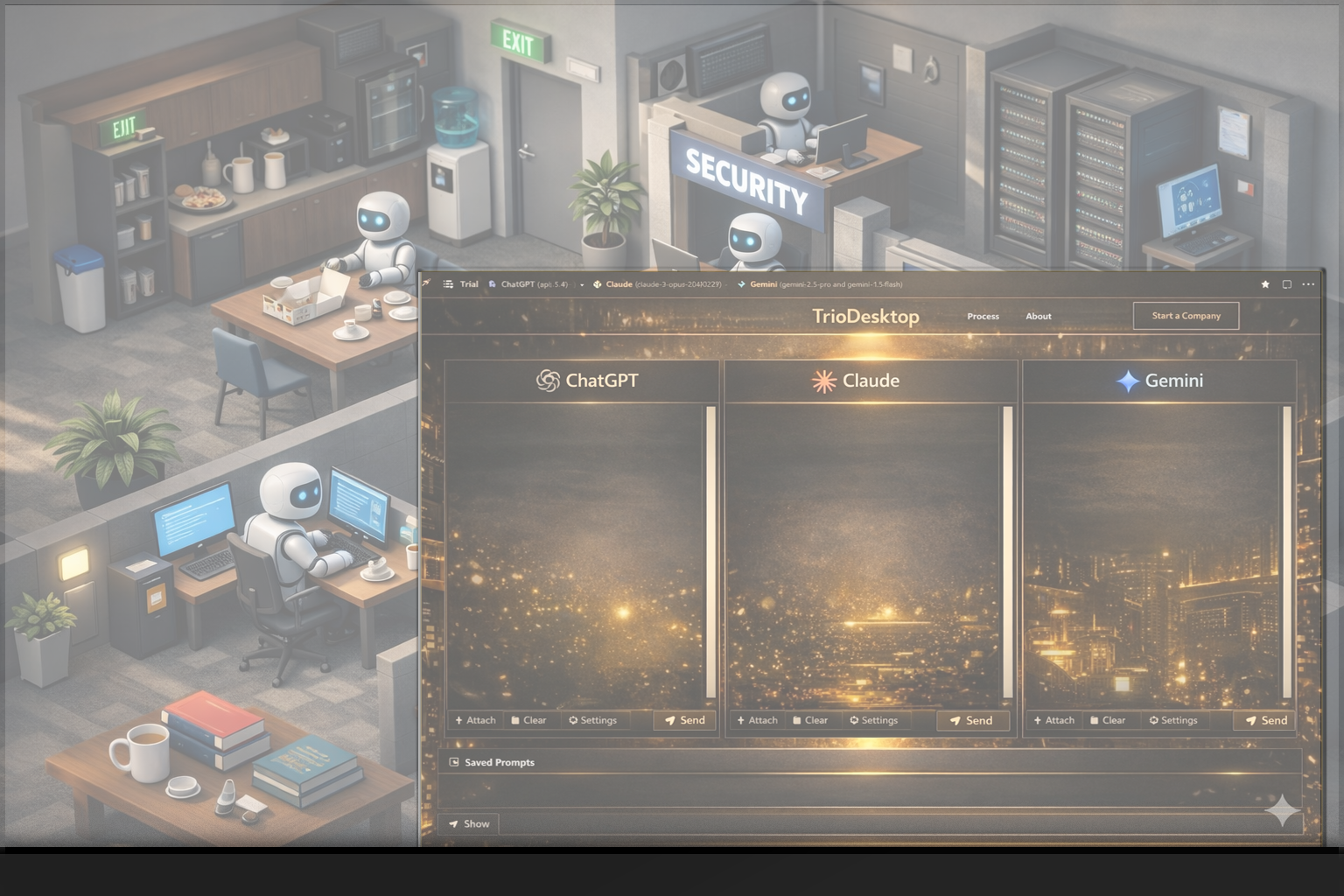 TrioDesktop interface — multi-model AI workspace